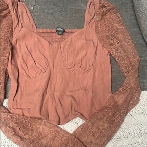 Lace Sleeve Top in Rust by Nikibiki